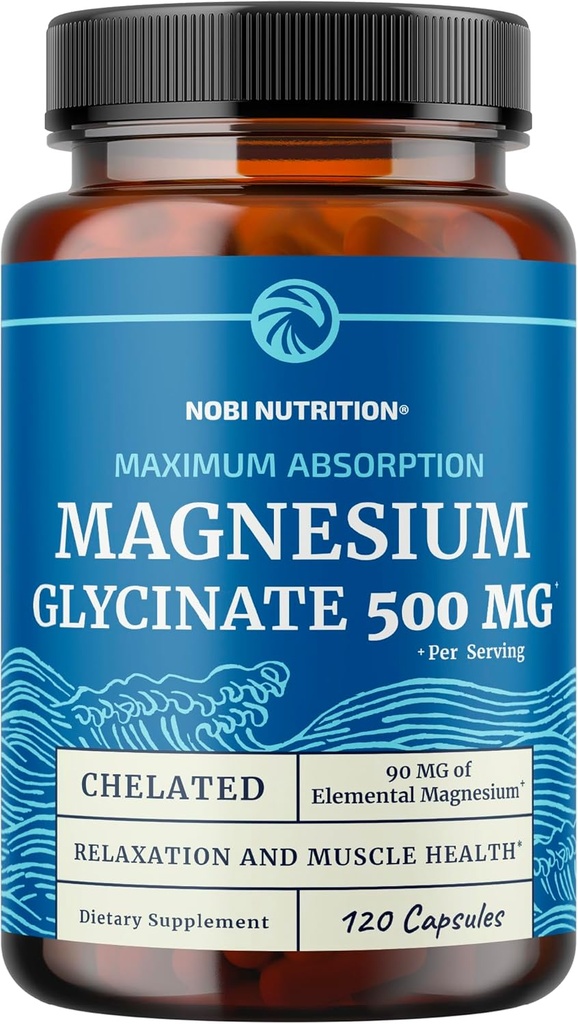 Magnesium Glycinat 500 mg • 124; Høj Absorption • 124; Chelateret til muskelafslapning, Bones, Heart, Nerve, Sleep & Calm Support for Kvinder & Mænd • 124; Magnesium Chelat Supplement & Bisglycinate Complex • 124; 120ct