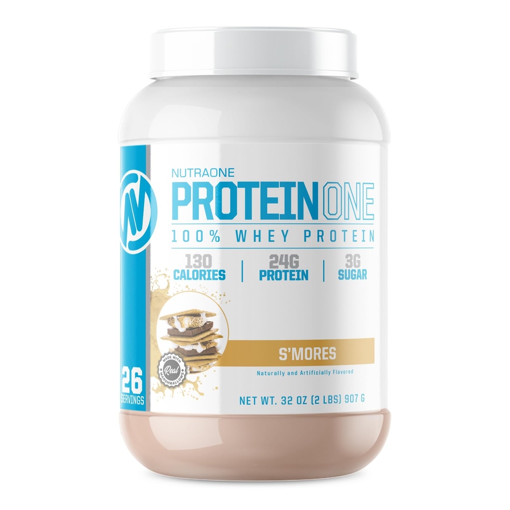 NutraOne ProteinOne Whey Protein Promote Recovery and Build Muscle with a Protein Shake Powder for mænd og kvinder (S 'Mores - 2 lbs.)