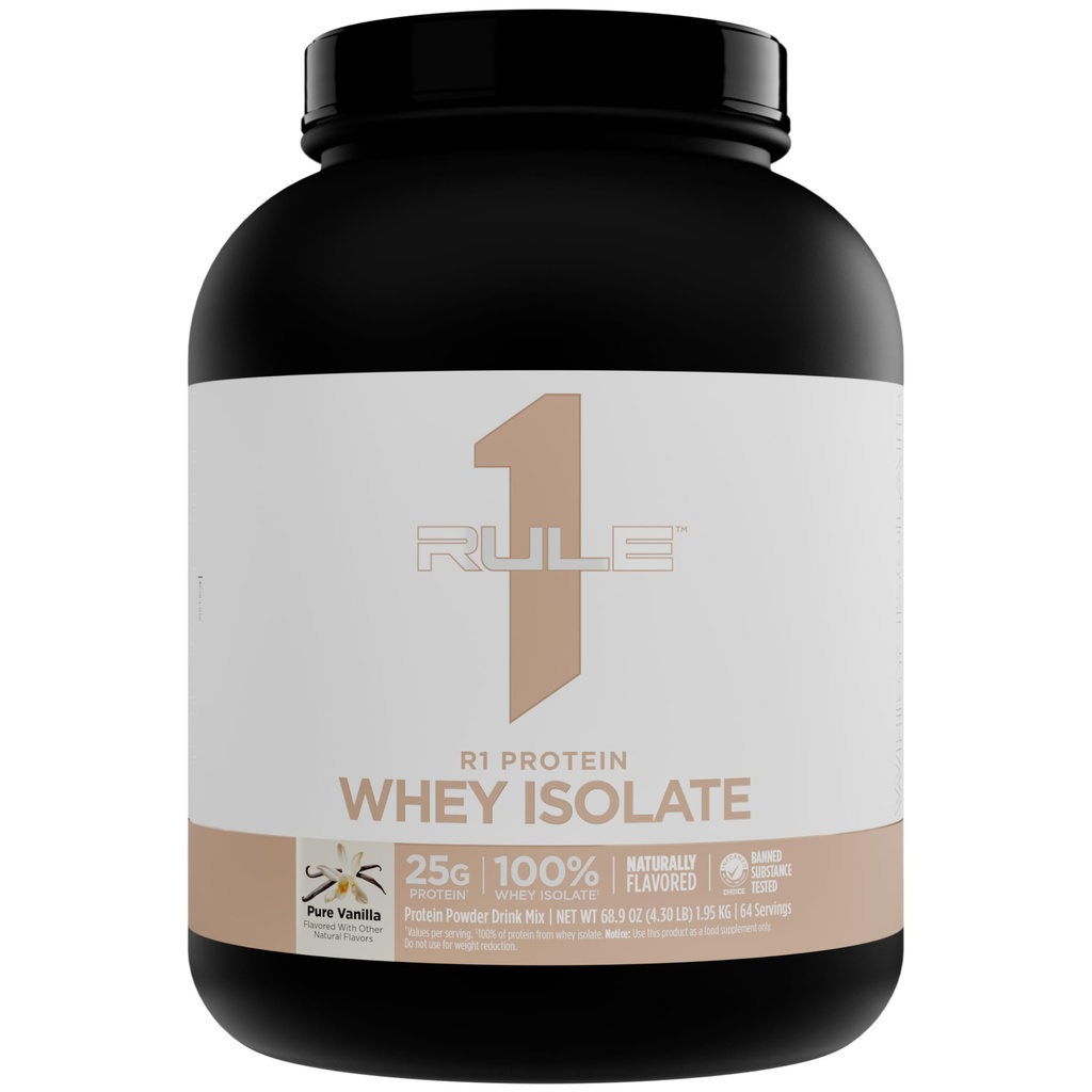 Regel 1 naturligt tilsat R1 Protein Whey Isolate - Ren formel med 25g Protein & 6g BCAA Eksklusivt isolerede & hydrolyserede kilder til workout Inddrivelse (4.3 Pounds *, Pure Vanilla)