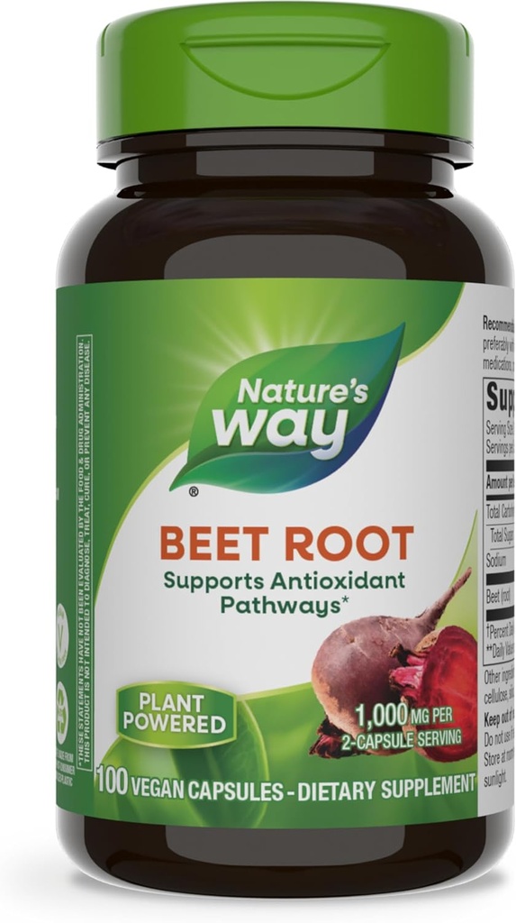 Nature 's Way Beet Root Capsules, Understøtter Antioxidant Pathways *, Hjælper neutralisere frie radikaler *, 1000 mg pr. 2-Capsule Serving, Vegan, 100 Greve (Packaging May Vary)