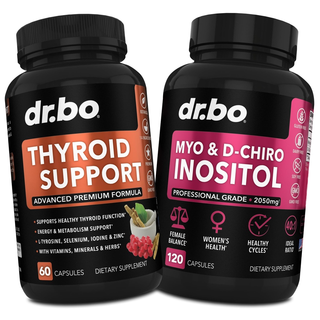 Thyreoidea Support & Myo- Inositol & D- Chiro Inositol Supplement Kapsler - Natural Support for Metabolisme, Mood & Energy - 40: 1 Ratio Hormone Balance for kvinder, menstruationscyklus, kvindelig sundhed