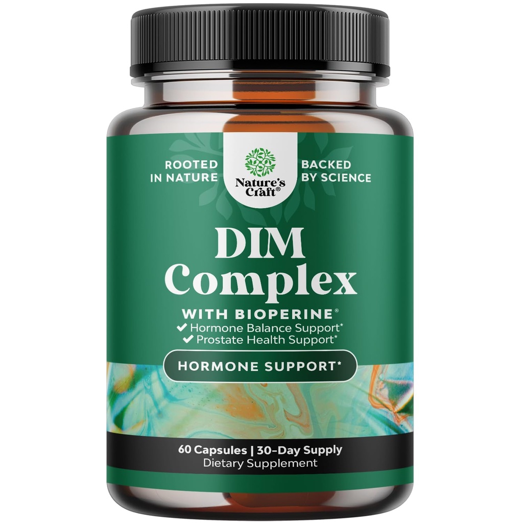 Pure DIM supplement til mænd med Bioperine - DIM østrogen Blocker til mænd for Hormone Balance & Prostata sundhed - Diindolylmethan Testosteron Complex med Broccoli Florets - 60 kapsler