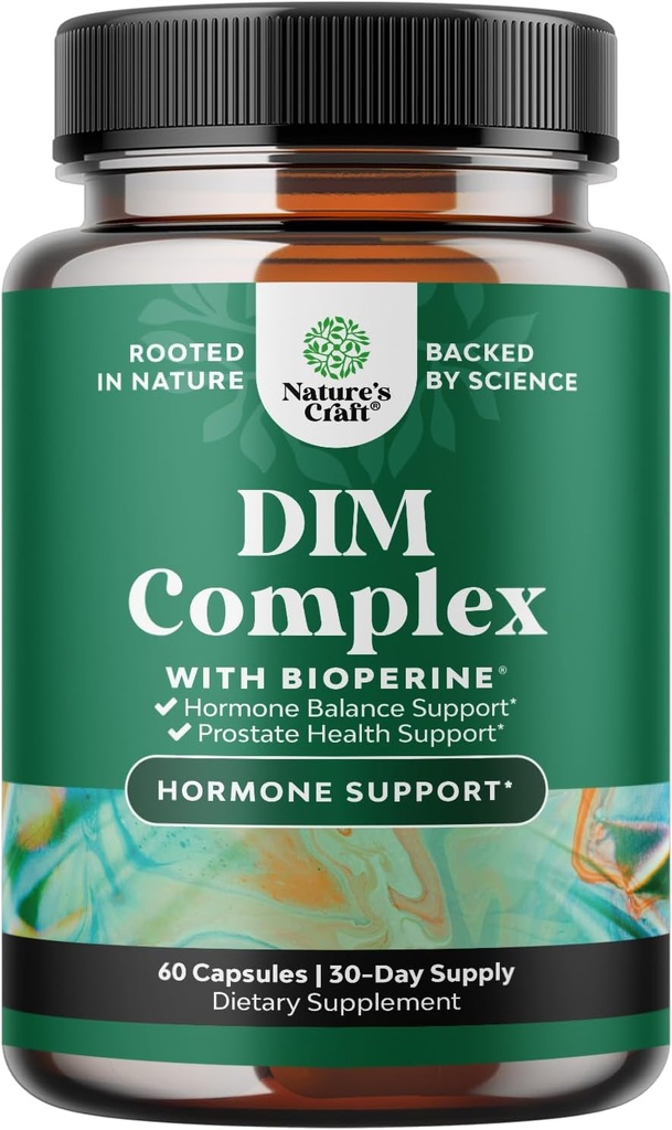 Pure DIM supplement til mænd med Bioperine - DIM østrogen Blocker til mænd for Hormone Balance & Prostata sundhed - Diindolylmethan Testosteron Complex med Broccoli Florets - 60 kapsler