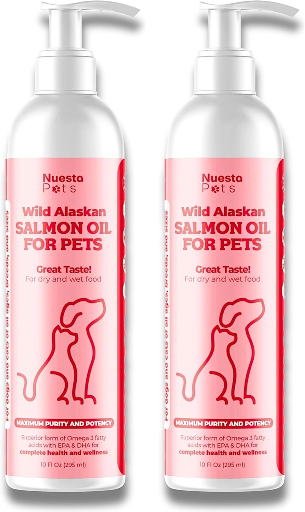 Kæledyr 2- Pack Wild Alaskan Salmon Oil Blend for Dogs & Cats Shut 124; Omega-3 Boost & Shed Defense Shut 124; Forbedrer Coat & Hud, Allergi & Danruff Relief 124; Coat Support and Treatment - 20 Fl Oz i alt