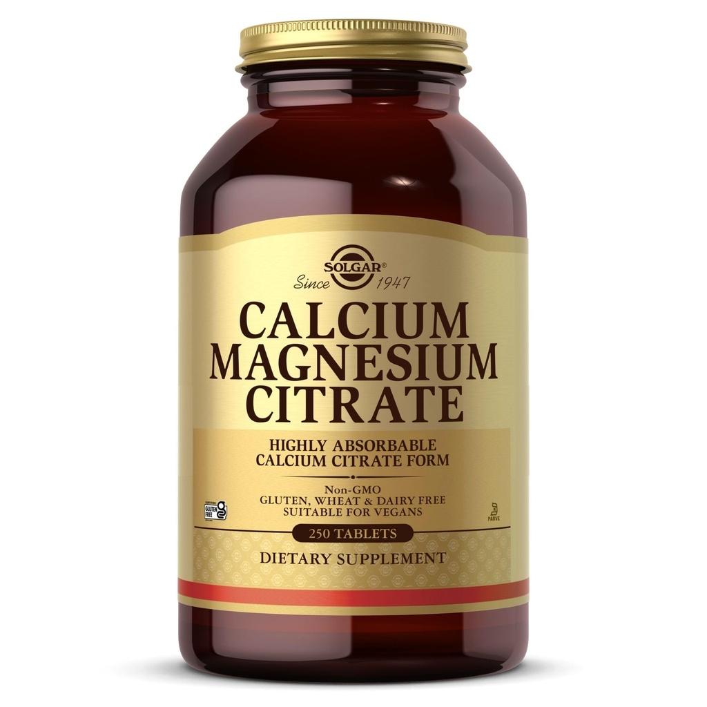 Solgar Calcium Magnesium Citrate, 250 tabletter - Understøtter sunde knogler & tænder - Knogler og nervesystem support - Meget Absorberbar - Non-GMO og Vegan - 50 Servere