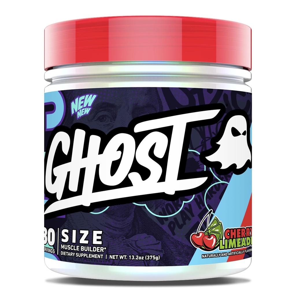 GHOST Størrelse Muskel Builder Kosttilskud - Cherry Limeade, 30 Servering - Support Muscle Growth & Strength Building for Mænd & Kvinder - Creatin & Betaine - Gratis sukker & Gluten