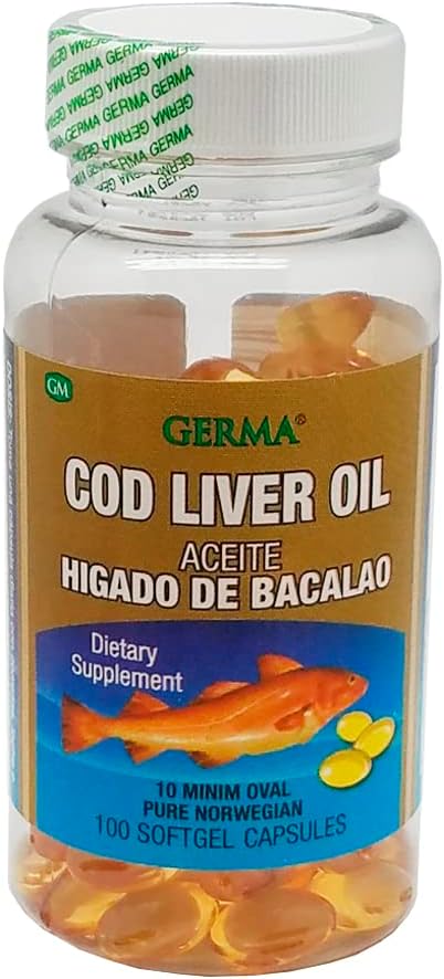 Aceite De Higado De Bacalao Capsules 100 's Pure Norwegian Cod Lever Oil GERMA