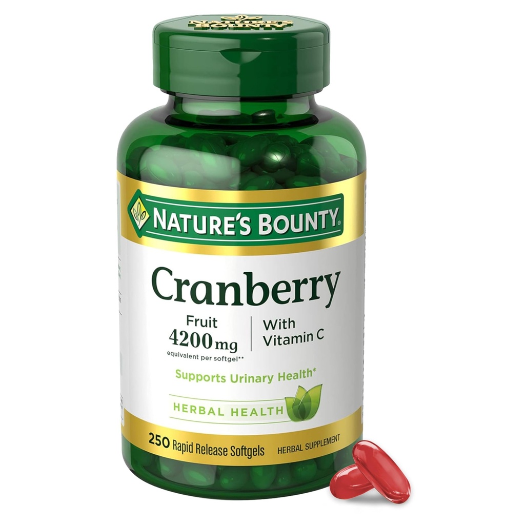Nature 's Bounty Cranberry Pills for Women Urinary Tract Health, Tranberry Supplements with Concentrate & Vitamin C, 250 Softels (Pack of 1)