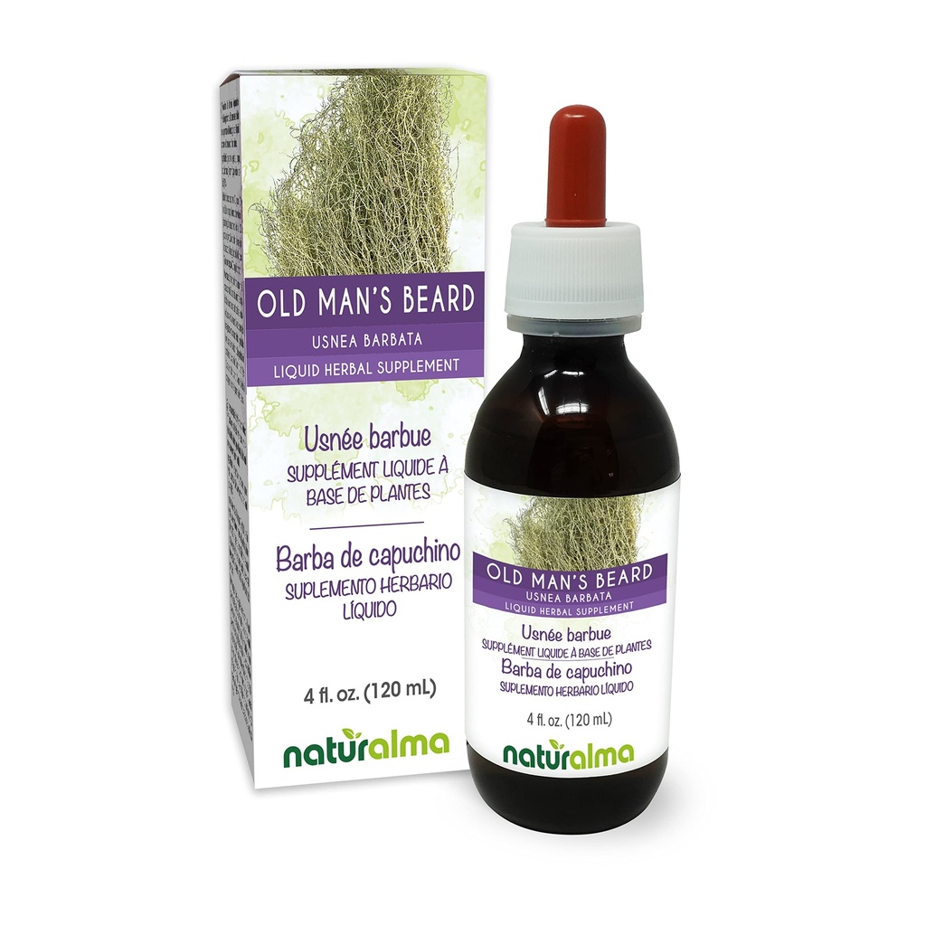 Naturalma Old Man 's Beard (Usnea barbata) Thallus (Lichen) Alkohol- Free Tincture - 4 fl oz Liquid Extract in Drops - Herbal Supplement - Vegan