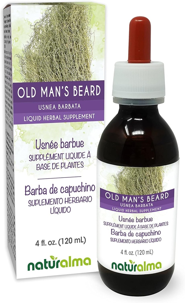 Naturalma Old Man 's Beard (Usnea barbata) Thallus (Lichen) Alkohol- Free Tincture - 4 fl oz Liquid Extract in Drops - Herbal Supplement - Vegan