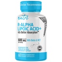 Nutri R Alpha Lipoic Acid 600 mg kapsler - R Lipoic Acid Stabilized with Biotin - Active Form of R- ALA - 600 mg Clinical Dosering - Powerful Cellular Energy Support - 60 Vegan Capsules - RALA