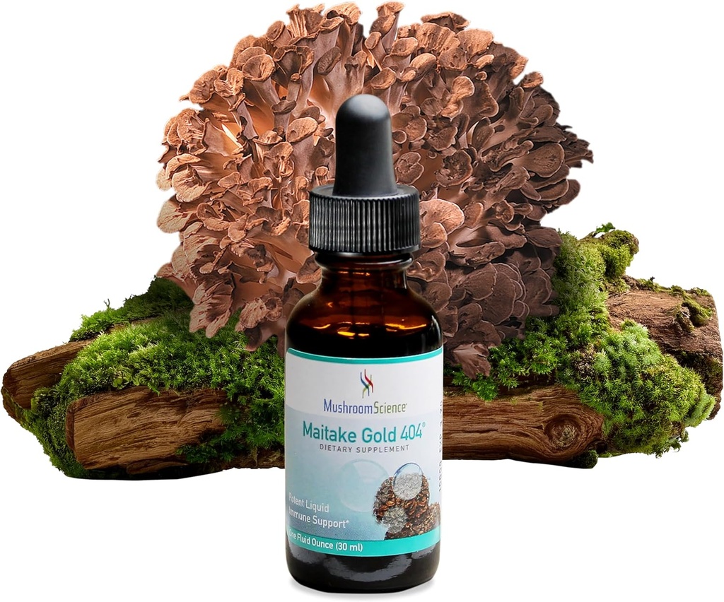 MushroomScience MaitakeGold 404 Mushroom supplement, flydende ekstrakt, Health Defense Support, Natural Dietary supplement til voksne, varmt vand Udtrukket svampe, Vegetar, 1 Oz, 180 Servere