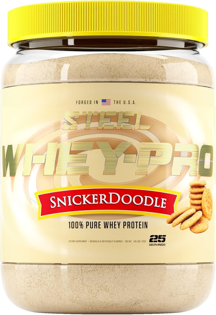 Steel Kosttilskud Whey- Pro Buddy; 100% Pure Whey Protein Powder for mænd og kvinder Buddy 124; Snickerdoodle Buddy 124; Muscle Gain & Lean Muscle Recovery Buddy 124; Gluten Gratis Buddy 124; 1,65 lbs Buddy 124; BCAA 5g Buddy 124; Non- GMO Buddy 124; 25 Servering