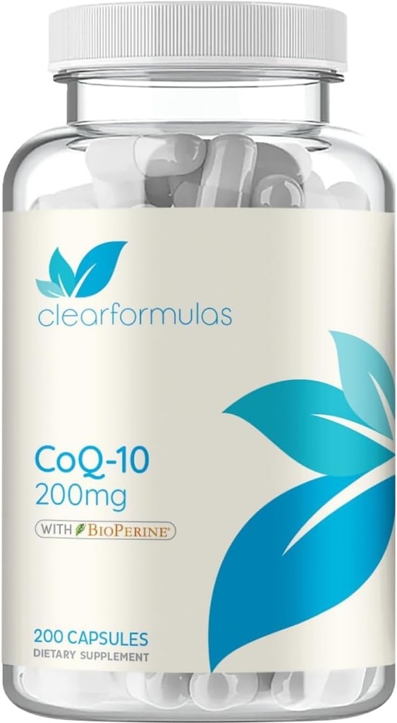 CoQ10 200mg med BioPerine - Forbedret Absorption Coenzym Q10 200mg Potent Antioxidant til Heart Energy og Aging Support - Høj Stabilitet CoQ10 Ubiquinone Caps - Lavet i en cGMP US Lab (200 Servere)