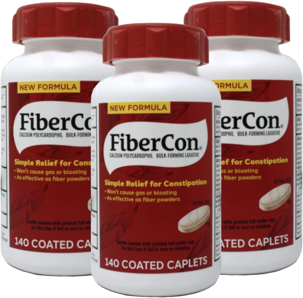 FiberCon Fiber terapi for regelmæssighed, kapsler, værdi størrelse 140 caplets (pakke med 3) af Fibercon