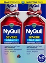 Vicks NyQuil SEVERE Cold, Flu, og Congestion Medicine, 2x12 fl oz Twin Pack, Berry Flavor, Maksimal Styrke, Nighttime Relief