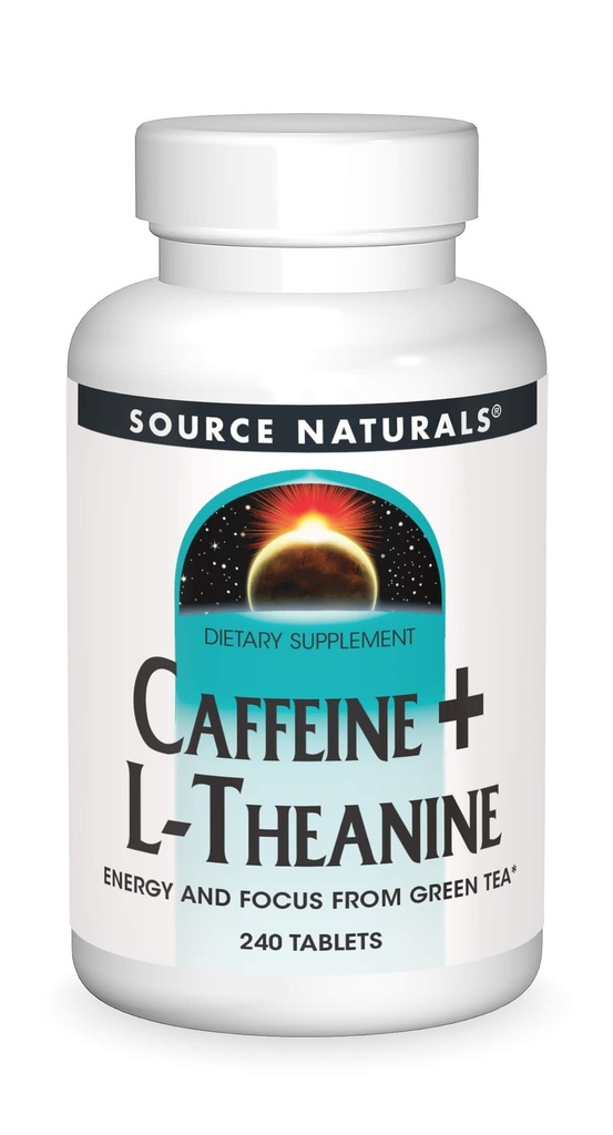 Kilde Naturals Koffein + L- Theanin, Energi og Focus Support fra Green Tea * - 240 tabletter