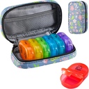 Serfeymi Weekly Travel Pill Organizer 2 gange en dag PM opgraderet Rainbow Pill Box 7 dag med transportabel lynlås PU Leather Pill sag, Medicin Organizer til piller, Vitaminer, fiskeolier - Floral 02