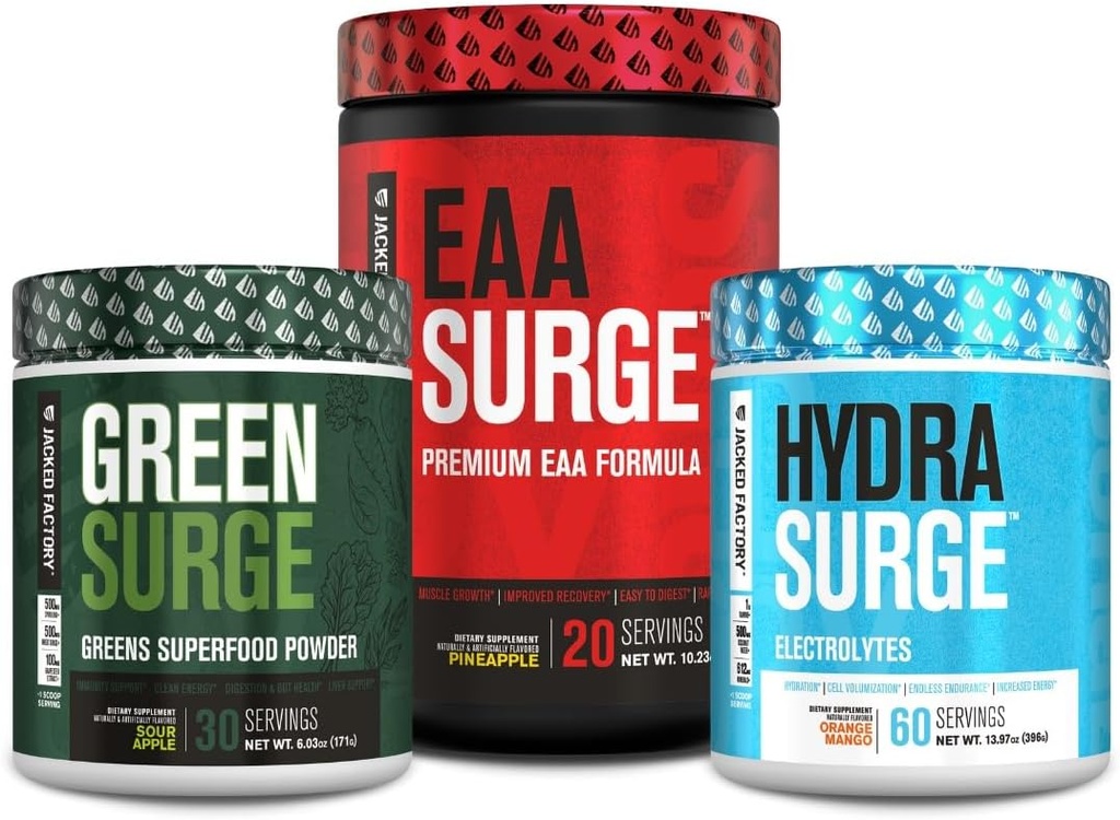 Knækket fabrik Green Surge Green Superfood Powder, Hydrasperge Electrolyte Hydration Supplement, EAA Surge EAA supplement