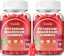 Magnesium Kalium Gummies, Muscle & Heart Health, Leg kramper og søvn, Kalium Kosttilskud Vegan Gummy Non- GMO Gluten Gratis 60 Gummies-2 Pack, Hindbær