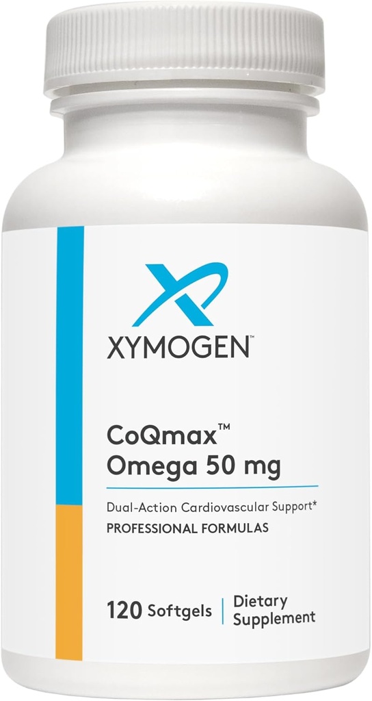 XYMOGEN CoQmax Omega 50 mg - CoQ10 + Fish Oil Omega 3 Supplement - Dual- Action Heart Health Support - Coenzym q10 + Specialized Fish Oil for 3X Greater Absorption of EPA DHA (120 Softgels)