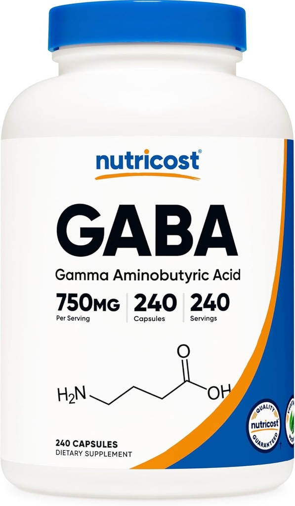 Nutricost GABA (Gamma Aminosmørsyre) 750mg, 240 Kapsler, 240 Servere - non-GMO, Gluten Free
