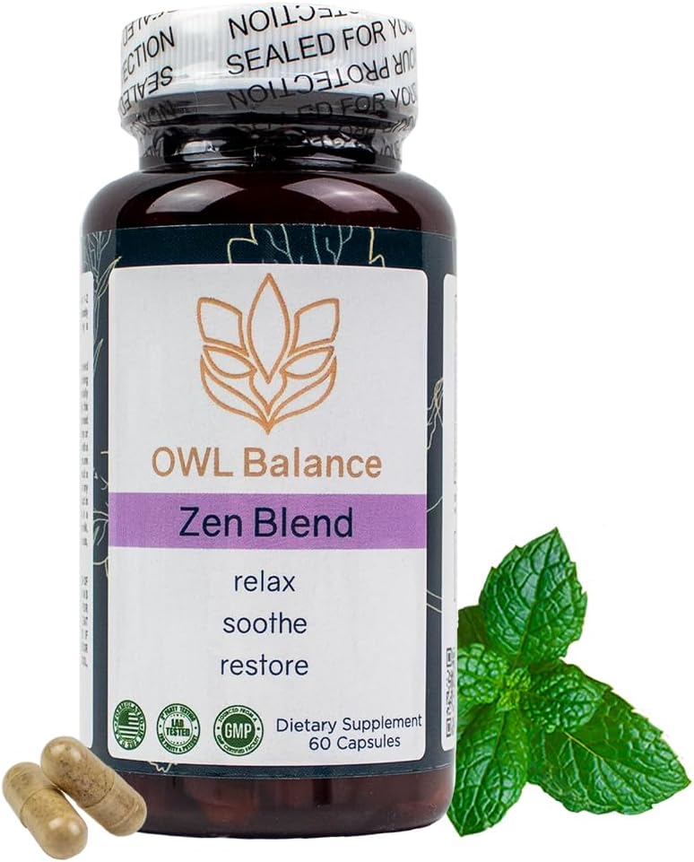 Zen Blend - Stress og angst Supplement med Ashwagandha, L- Theanine, Holy Basil, Skullcap, Passionflower & Lemon Balm Budd124; Understøtter Mood, Focus & Stress Relief Budding124; Vegan & Non- GMO Budding124; 60 Kapsler