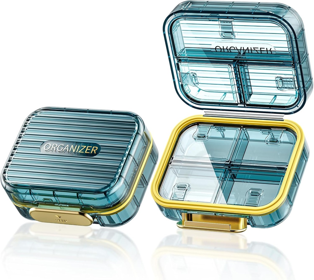 Lille pillekasse, Rejsepillekasse, Acedada Daily Pill Container til purse pocket, Fugtsikre 7 kompartmenter pillholder, Stilfuld Portable Medicine Vitamin Organizer til kosttilskud fiskeolier, Blå