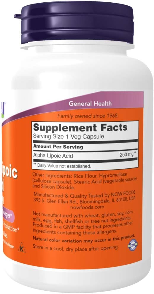 Now Foods Alpha Lipoic Acid 250 mg, 120 vegetabilsk kapsel (2 Pack)