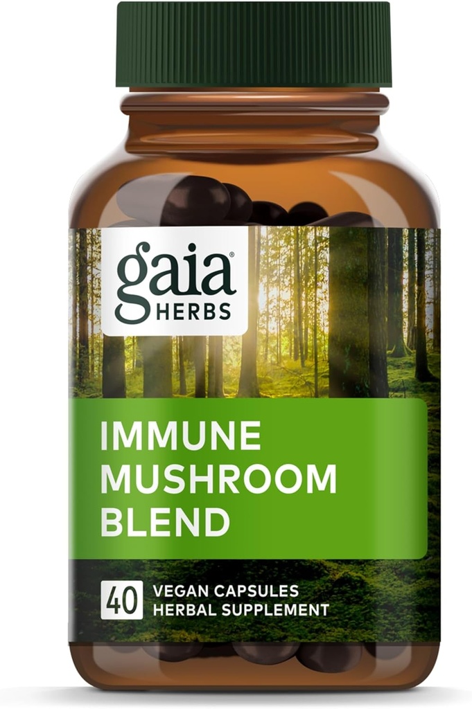 Gaia Herbs Immunsvamp Blend - immunsupportsvamp supplement til år- runde sundhed * - med Reishi, Cordyceps, Tyrkiet Hale, Shiitake, og Chaga Mushrooms - 40 Veganske kapsler (40-dages forsyning)