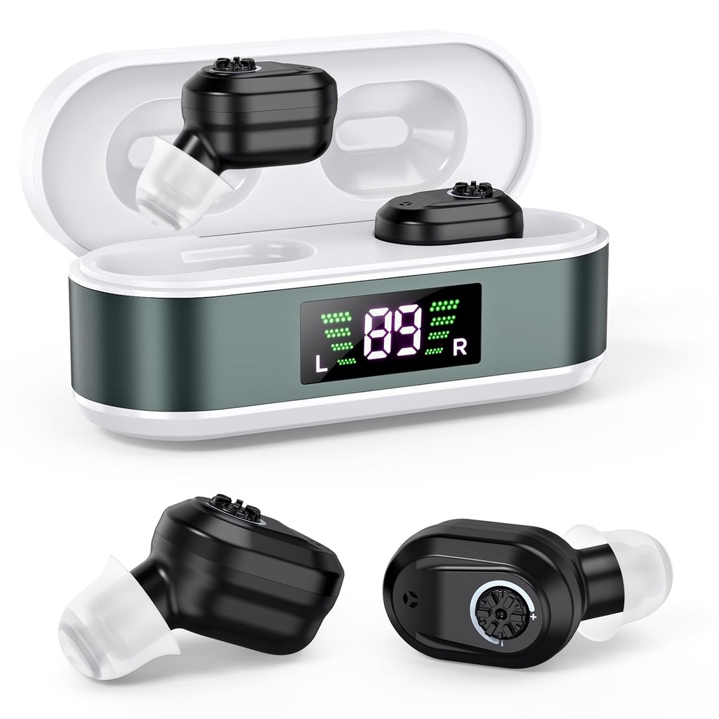 Hearing Aids, Hearing Aids for Seniors Invisible Rechargeable Hearing Amplifier with Noise Cancelling for Adults Hearing Loss, Volume Control Digital In Ear Hearing Assist Devices (Black)