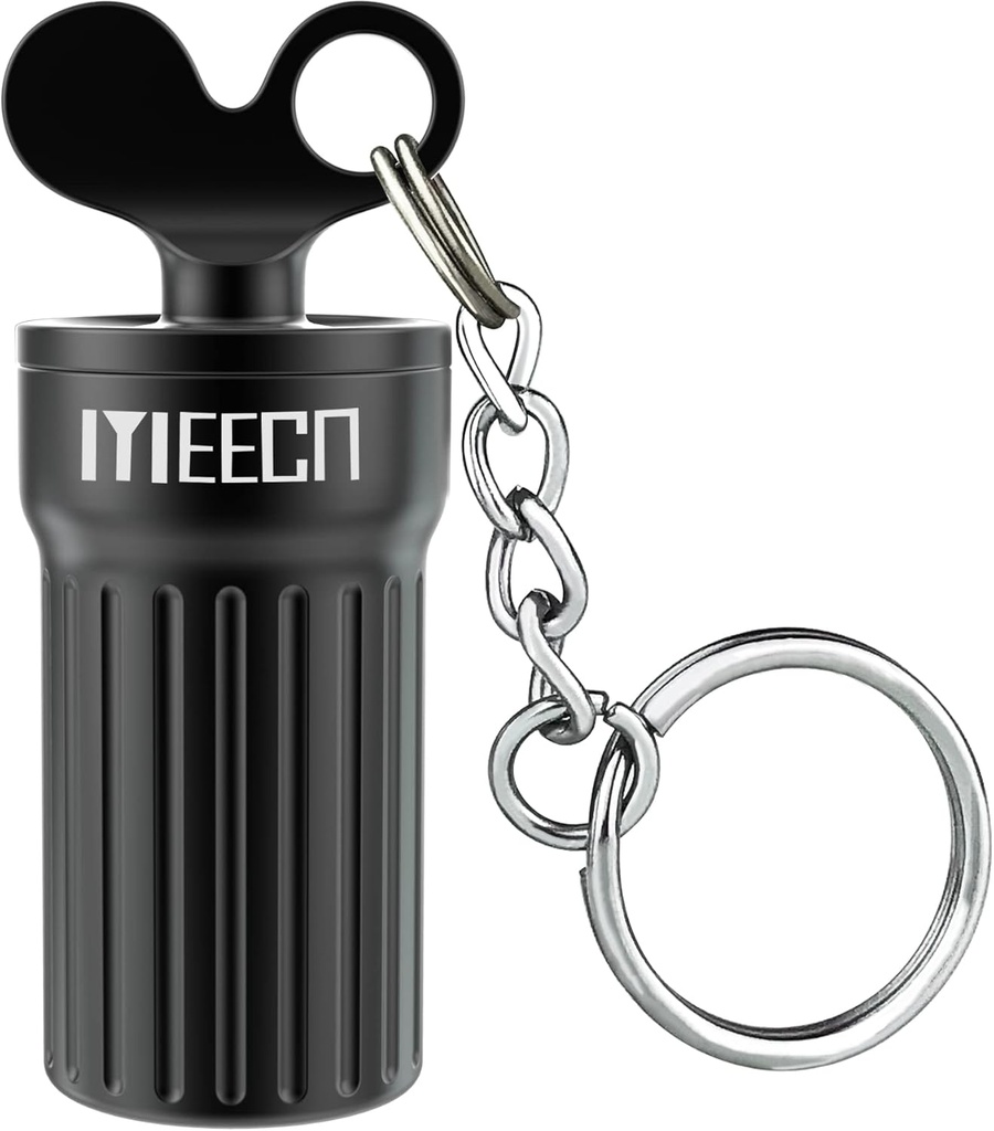 Mini Keychain Pill Holder Vandtæt Pill Container Portable Pill Box Dekorative Pill sag Aluminium Alloy Pill Organizer- 0.8x0.8x2 Tommer (Sort)
