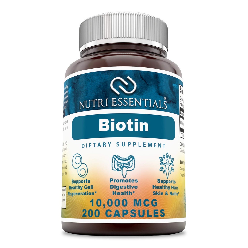 Biotin 10.000 Mcg 200 kapsler (non-GMO) - understøtter sundt hår, hud og negle - fremmer celleforyngelse og energiproduktion *