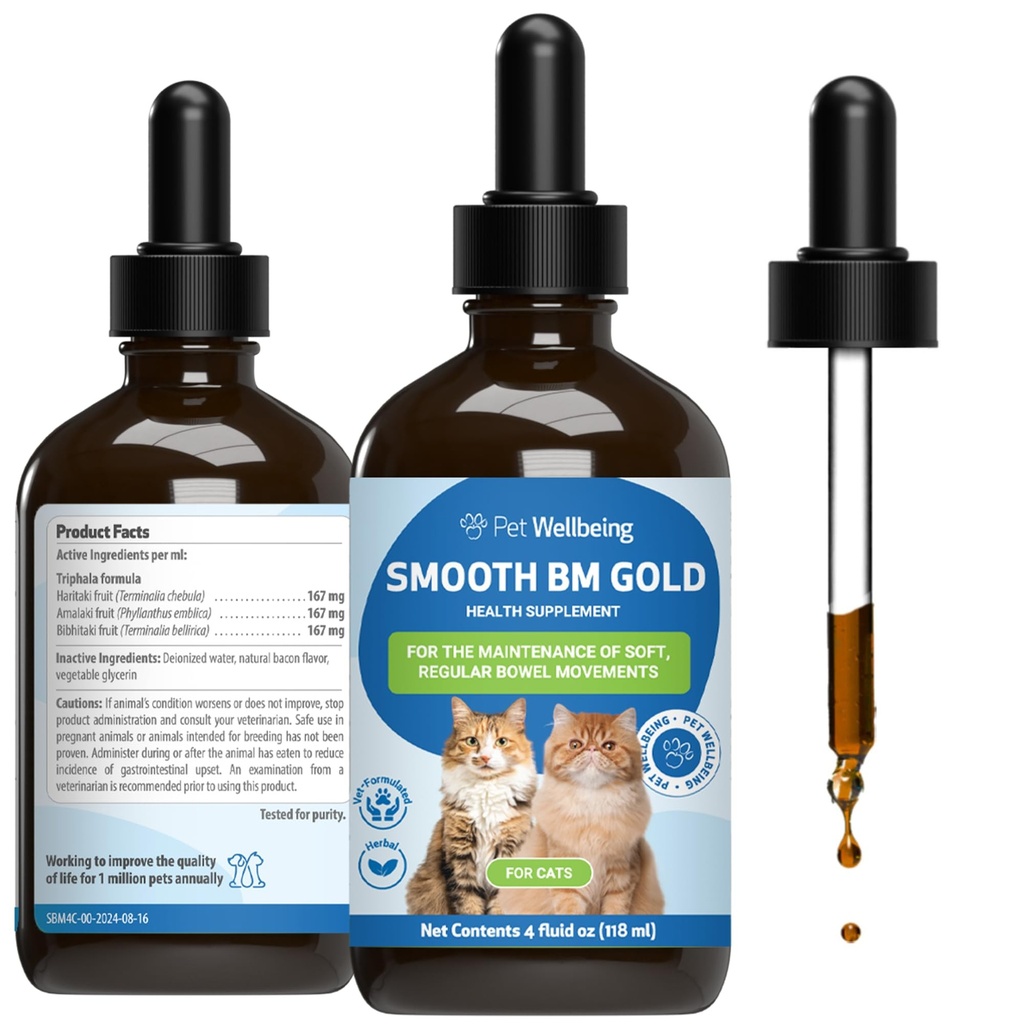 Pet Wellbeing Glat BM Guld til hund & katte - Forstoppelse Relief & Afføring blødgøringsmiddel, Understøtter sunde tarmbevægelser - Natural Herbal Supplement 4 oz (118 ml)