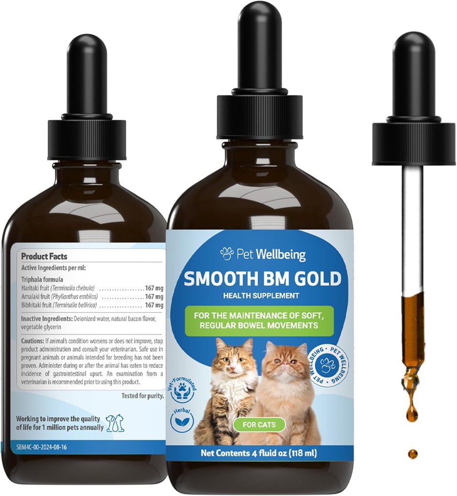 Pet Wellbeing Glat BM Guld til hund & katte - Forstoppelse Relief & Afføring blødgøringsmiddel, Understøtter sunde tarmbevægelser - Natural Herbal Supplement 4 oz (118 ml)