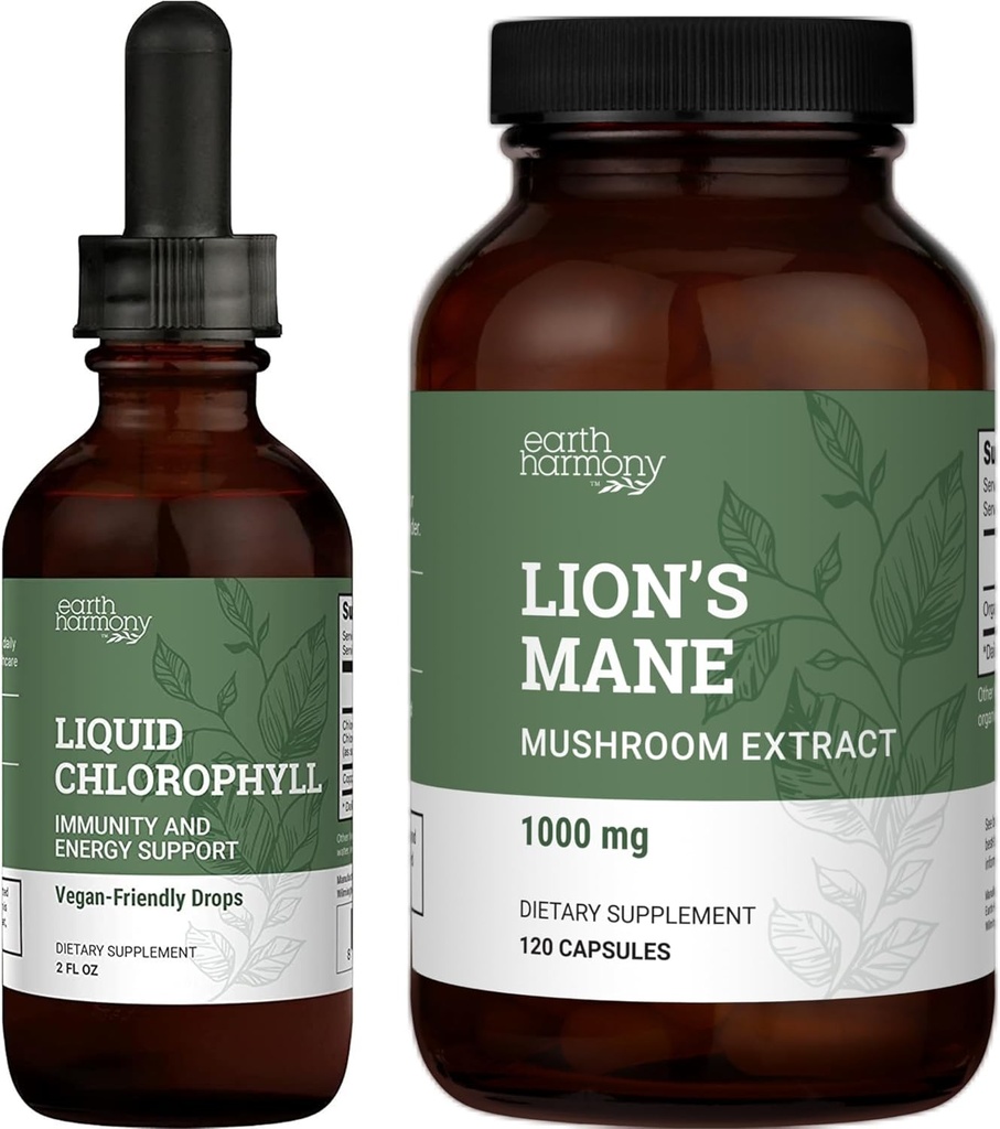 Earth Harmony Lions Mane & Chlorophyll - 120 kapsler & 2 Fl Oz