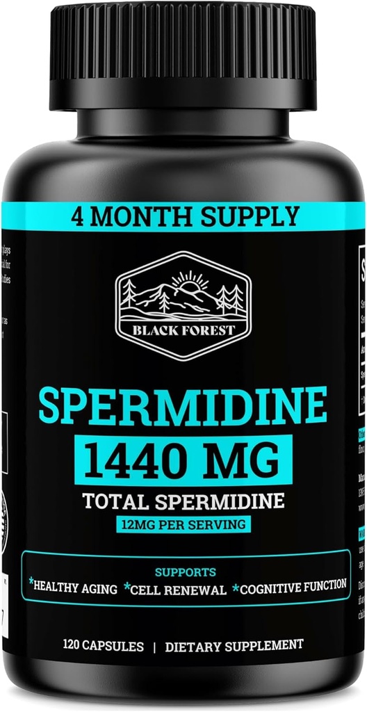 Spermidin supplement (1440mg af 99% Pure Spermidine Kosttilskud til kvinder & mænd) 4 Måneder Tilgang (100X mere potent end hvede Germ ekstrakt) 12MGS Per Servering For cellulær sundhed, Anti- Aging & energi