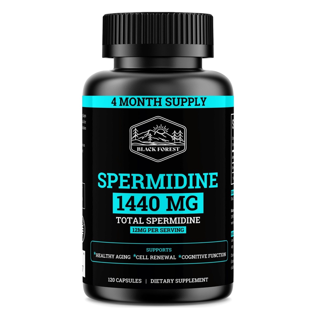 Spermidin supplement (1440mg af 99% Pure Spermidine Kosttilskud til kvinder & mænd) 4 Måneder Tilgang (100X mere potent end hvede Germ ekstrakt) 12MGS Per Servering For cellulær sundhed, Anti- Aging & energi