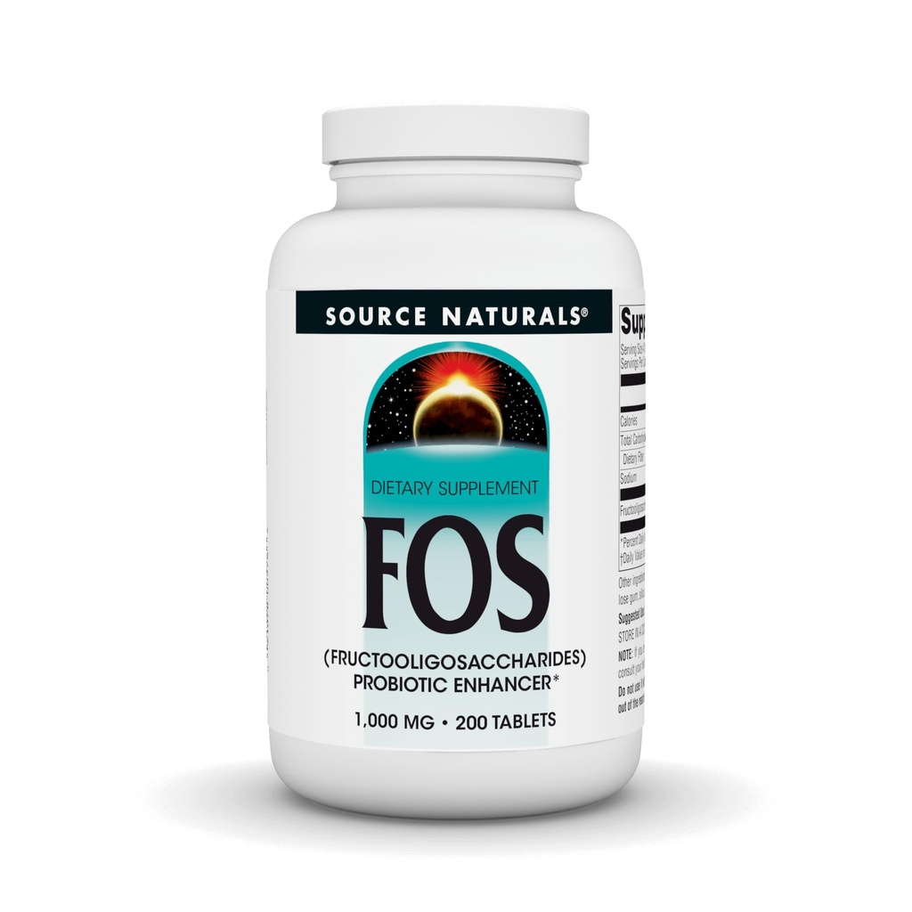 Source Naturals FOS 1000 mg Fructooligosaccharides Probiotic Enhancer - 200 Tablets