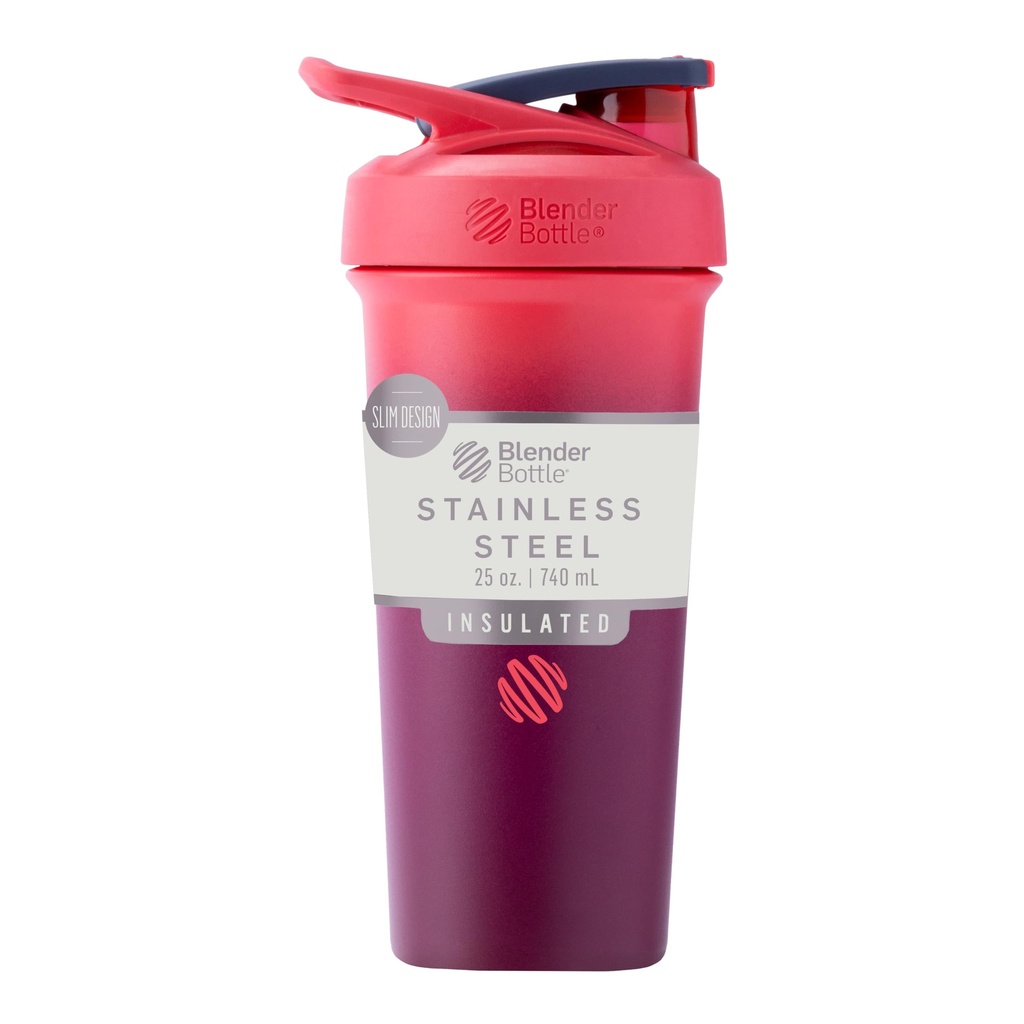 BlenderBottle Sport Sleek Isoleret rustfrit stål Shaker Flaske med Wire Whisk, 25-Ounce, Sangria Ombre - Protein Shakes & Hydration for Atleter & Fitness Enturasts, Easy Mixing, Slim Easy to Hold, Keeps Drinks Cold, Lockable Lid