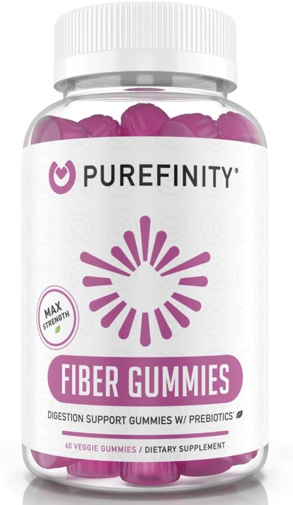 PUREFINITY Fibergumier for voksne med Inulin FOS fra Chicory Root, Sukker fri Prebiotisk supplement til daglig fordøjelse & obstipation Support - non-GMO, Vegan, 60 Greve