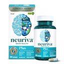 NEURIVA Plus Brain Supplement for Memory and Focus Clinical Tested Nootropics for Concentration for Mental Clarity, Cognitive Enhancement Vitaminer B6, B12, Phosphatidylserin 30 Kapsler
