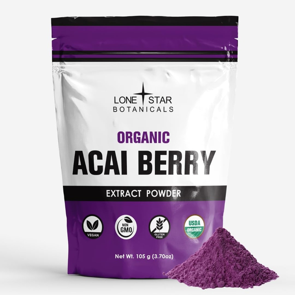 Lone Star Botanicals Organic Açai Berry Superfood Powder, 3.52oz (100 Bedste), Antioxidanter, Vitaminer, Min, Sund Nutrition, Tilføj til Smoothie, Suppe, Salat