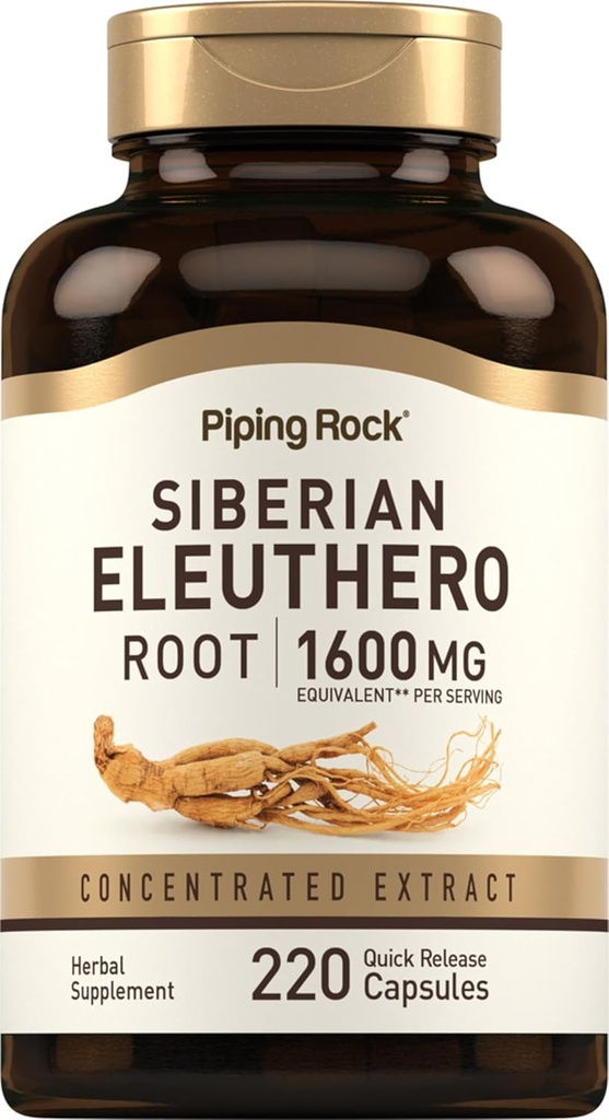 Piping Rock Siberian Eleuthero Root Kapsler 1600mg • 124; 220 Greve • 124; Koncentreret urteekstrakt • 124; Non- GMO, Gluten Free Supplement
