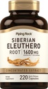 Piping Rock Siberian Eleuthero Root Kapsler 1600mg • 124; 220 Greve • 124; Koncentreret urteekstrakt • 124; Non- GMO, Gluten Free Supplement