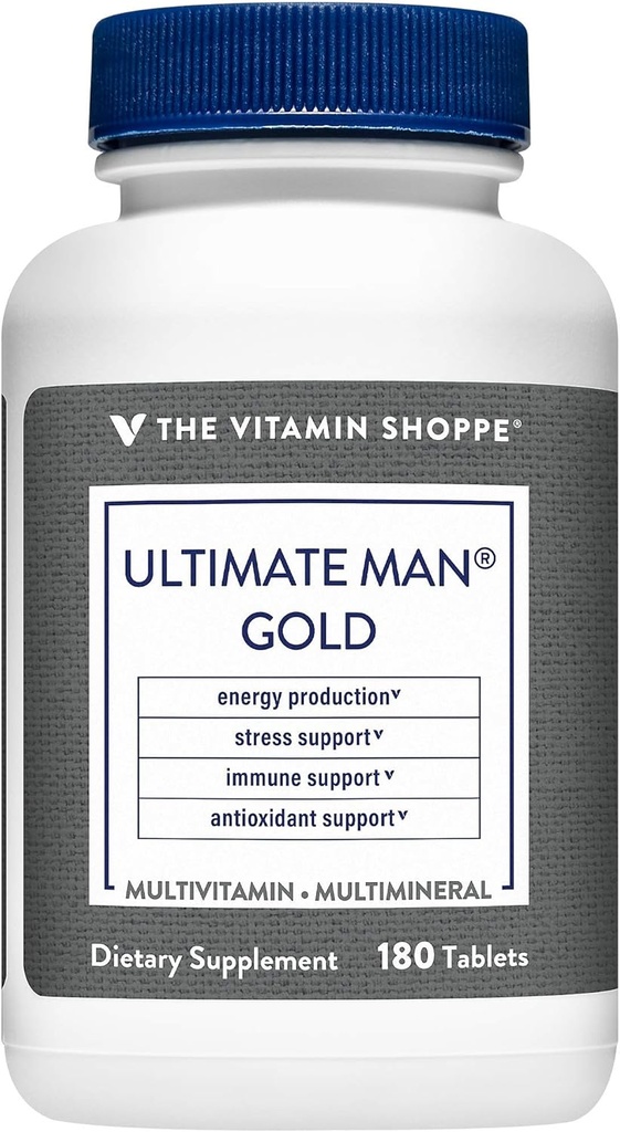 The Vitamin Shoppe Ultimate Man Multivitamin - High Potency Energy & Antioxidant Blend - Omfattende Daily Multi- Mineral supplement til optimale mænds sundhed - Gluten & Dairy Free (180 tabletter)
