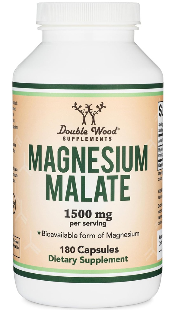 Magnesium Malatkapsler (180 Greve) - 1.500mg per servering (Magnesiumbundet til Malic Acid), Tredjeparts testet, Vegan Friendly, Gluten fri af dobbelt trætillæg