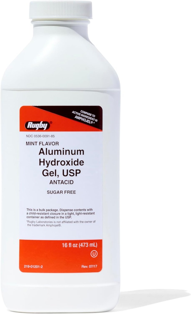 Rugby 320 mg Aluminum Hydroxide Gel, USP - Antacida Liquid - Upset Mave, Syre fordøjelsesbesvær, og Heartburn Relief - Sugar- Free - Mint Flavored - 16 Fl. Oz. (1 pakke)