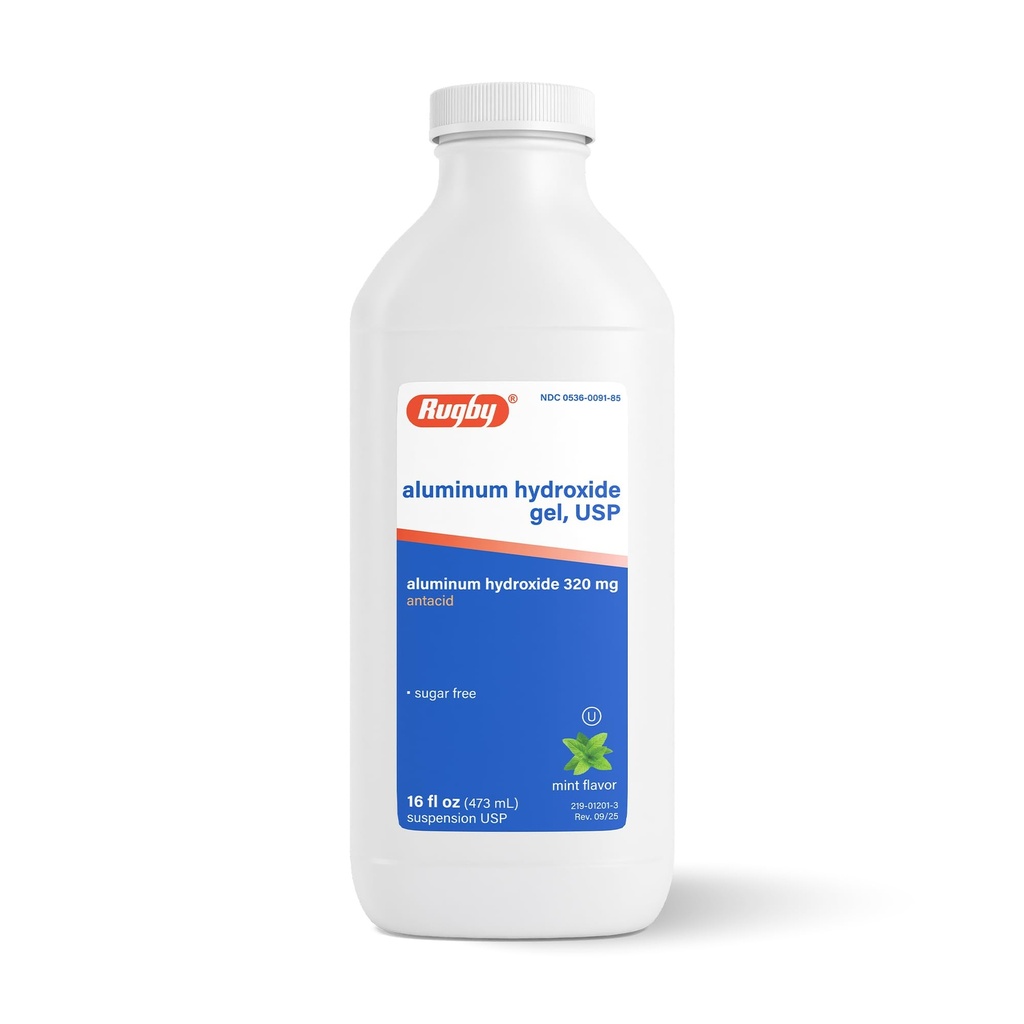 Rugby 320 mg Aluminum Hydroxide Gel, USP - Antacida Liquid - Upset Mave, Syre fordøjelsesbesvær, og Heartburn Relief - Sugar- Free - Mint Flavored - 16 Fl. Oz. (1 pakke)