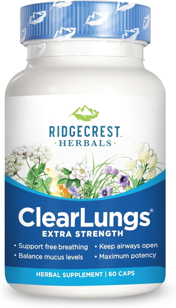 RidgeCrest Clearlungs Extra Strength Herbal Decongestant, 60 vegetariske kapsler